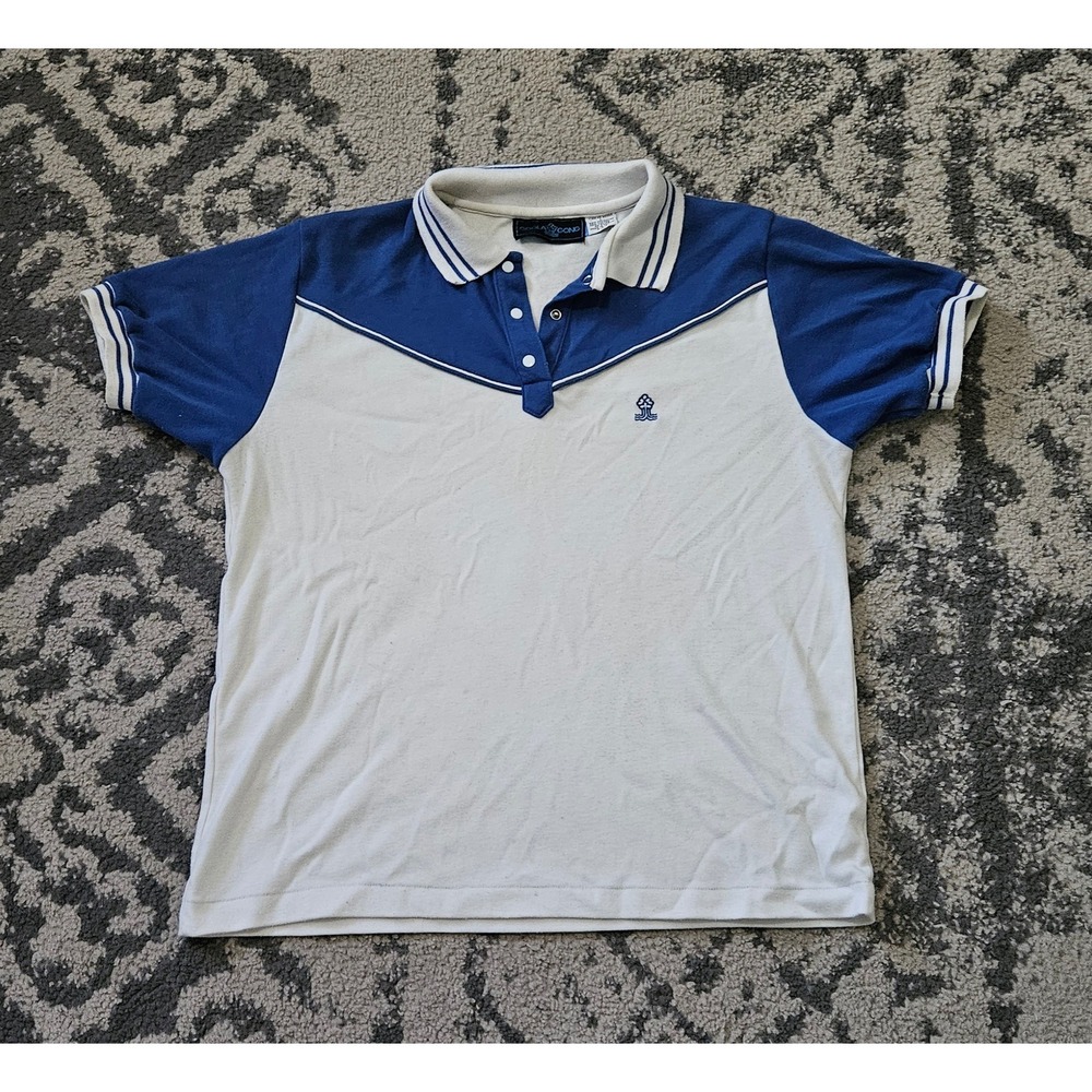Vintage Goola Gong Colorblock Polo Shirt Blue White Short Sleeve Large 90023